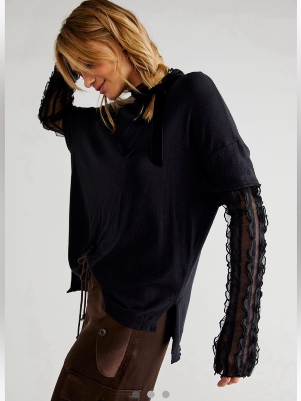 Free People On Your Sleeve Long Sleeve Top Black Women’s Size Small